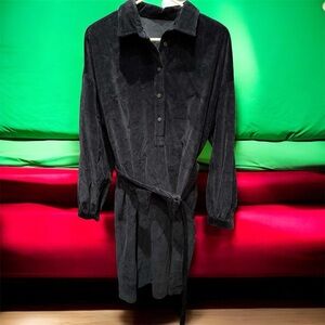Black Corduroy quarter button up dress medium-large pit to pit 18in length 40in